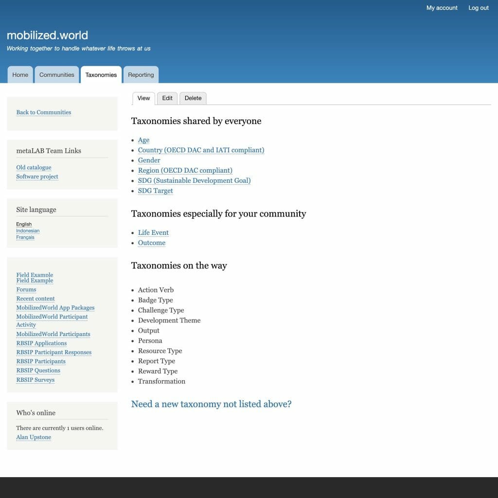 screenshot mobilizedworld taxonomy list