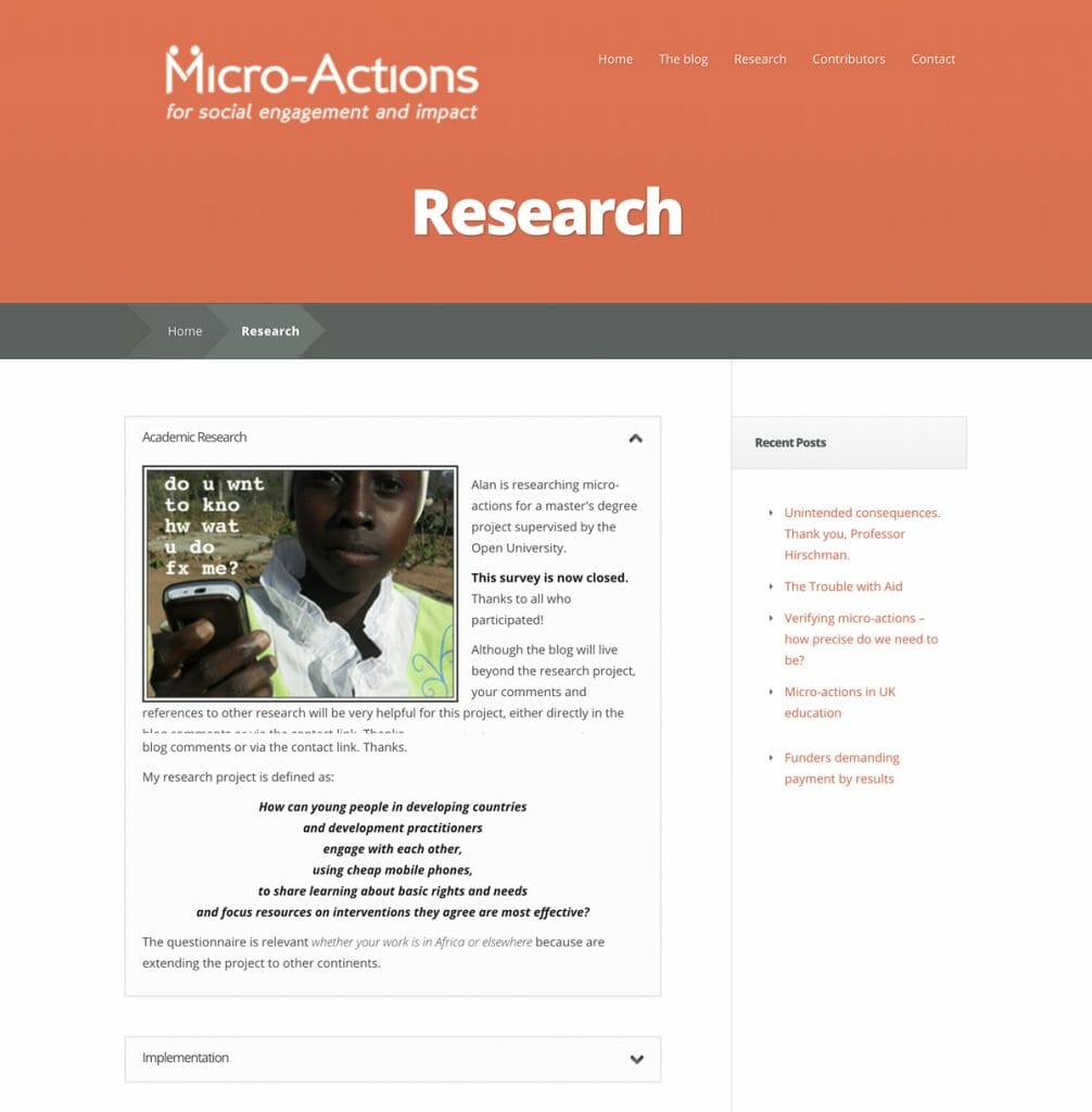 screenshot www.microactions.org research